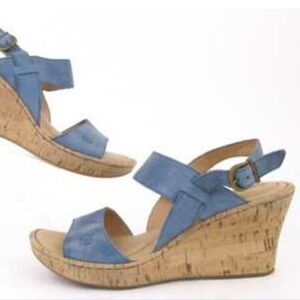Born Blue Cork Wedge Sandals